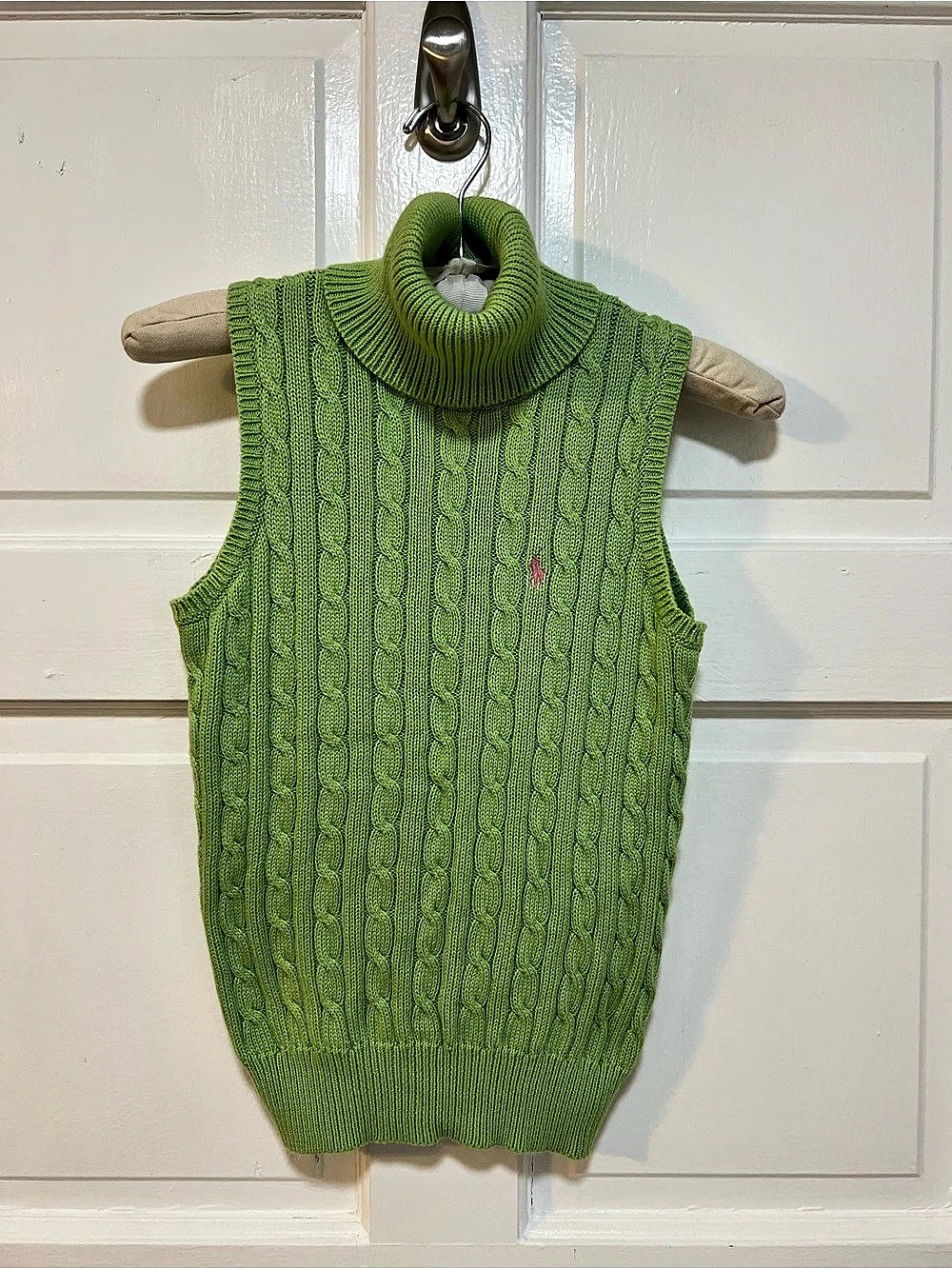 Ralph Lauren Cable Knit Turtleneck Vest in Green